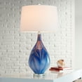 thumbnail image 1 of Possini Euro Design Taylor 29" Tall Teardrop Modern Coastal End Table Lamp Blue Art Glass Single White Shade Living Room Bedroom, 1 of 9