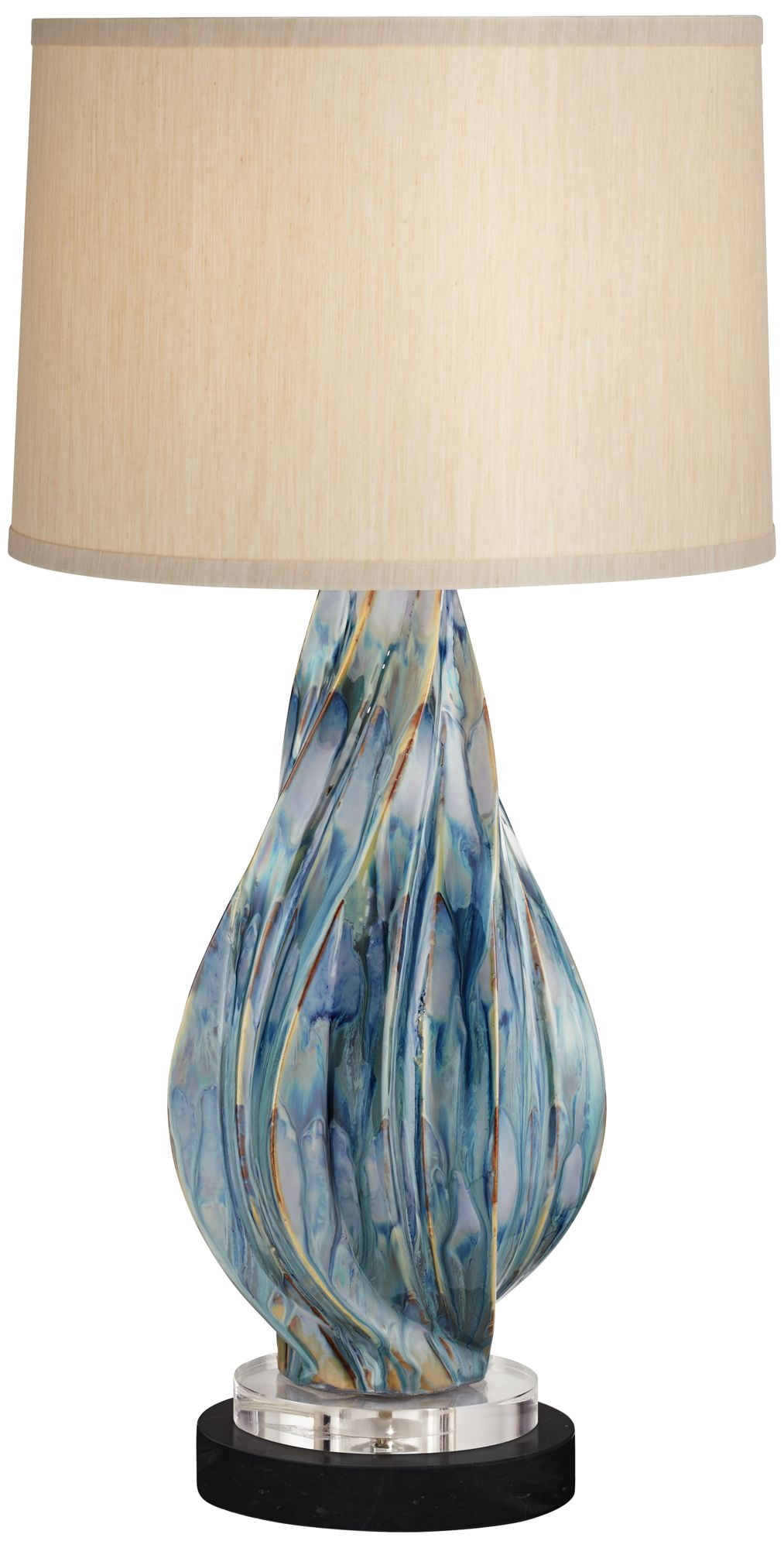 Possini Euro Gold Leaf Obelisk Table Lamp With Black Drum Shade - 27.5" Modern Bedside Lamp