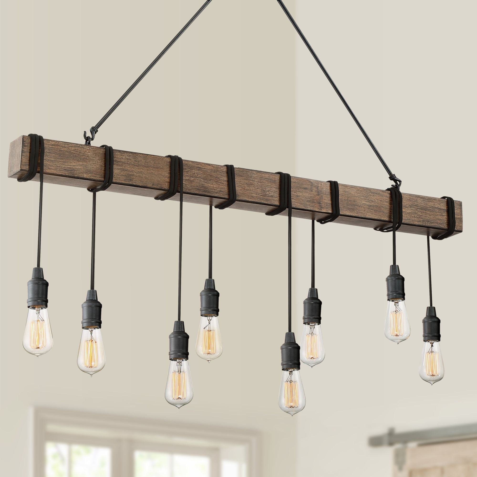 Tomas Black Wood Grain 8-Light Island Pendant Chandelier
