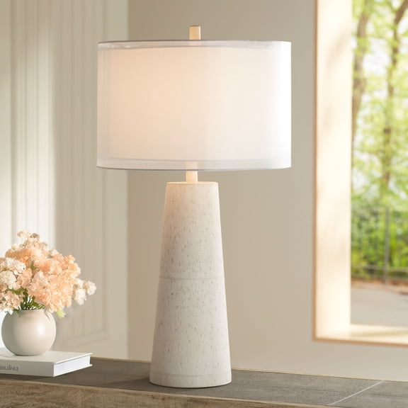 Possini Euro Design Travertine 31 1/2" Tall Large Modern End 3-Way Table Lamp White Faux Marble Finish Single Living Room Bedroom