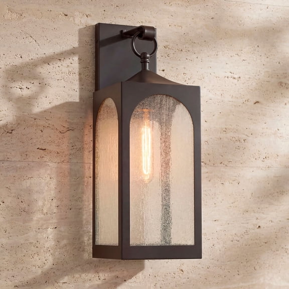 Possini Euro Design Tyne Modern Outdoor Wall Light Fixture Bronze 20 1/2" Seedy Glass for Post Exterior Barn Deck House Porch Yard Posts Patio Home