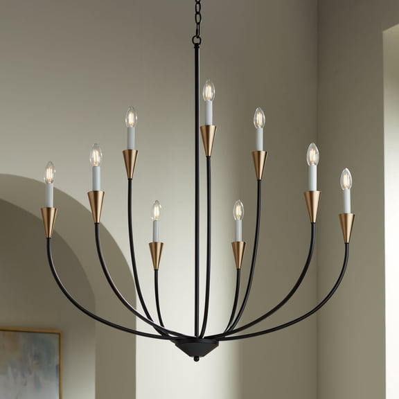 Possini Euro Design Vanelti Black Gold Chandelier 37" Wide Modern 9-Light Candelabra Fixture for Dining Room House Foyer Kitchen