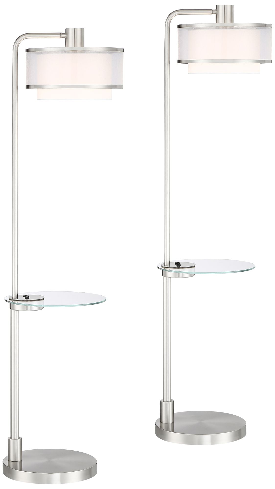 Possini Euro Design Vogue Modern Floor Lamps with Tray Tables 60" Tall Set of 2 Brushed Nickel USB Charging Port Double Shade for Living Room Bedroom