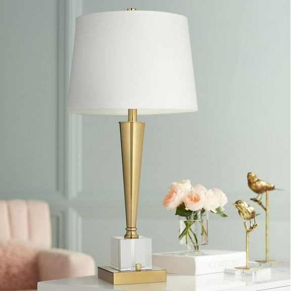 Possini Euro Design Wayne 29 1/4" Tall Modern Glam End Table Lamp USB Port Brass Finish Metal Crystal Single Living Room Charging
