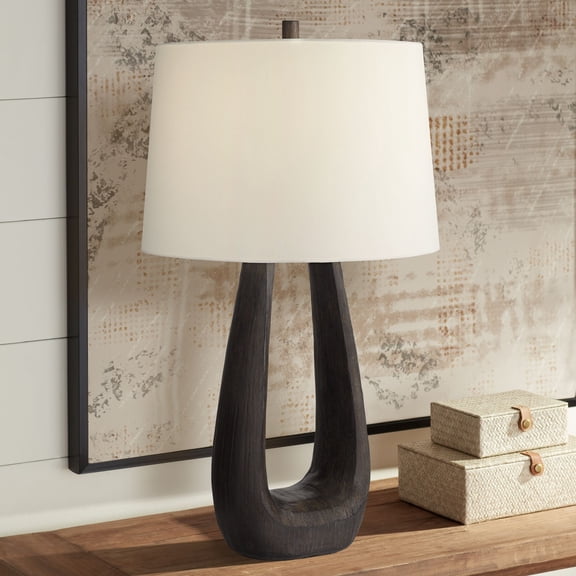 Possini Euro Design Woodwork 30" Tall Open Base Large Mid Century Modern End Table Lamp Black Finish Finish Single Living Room