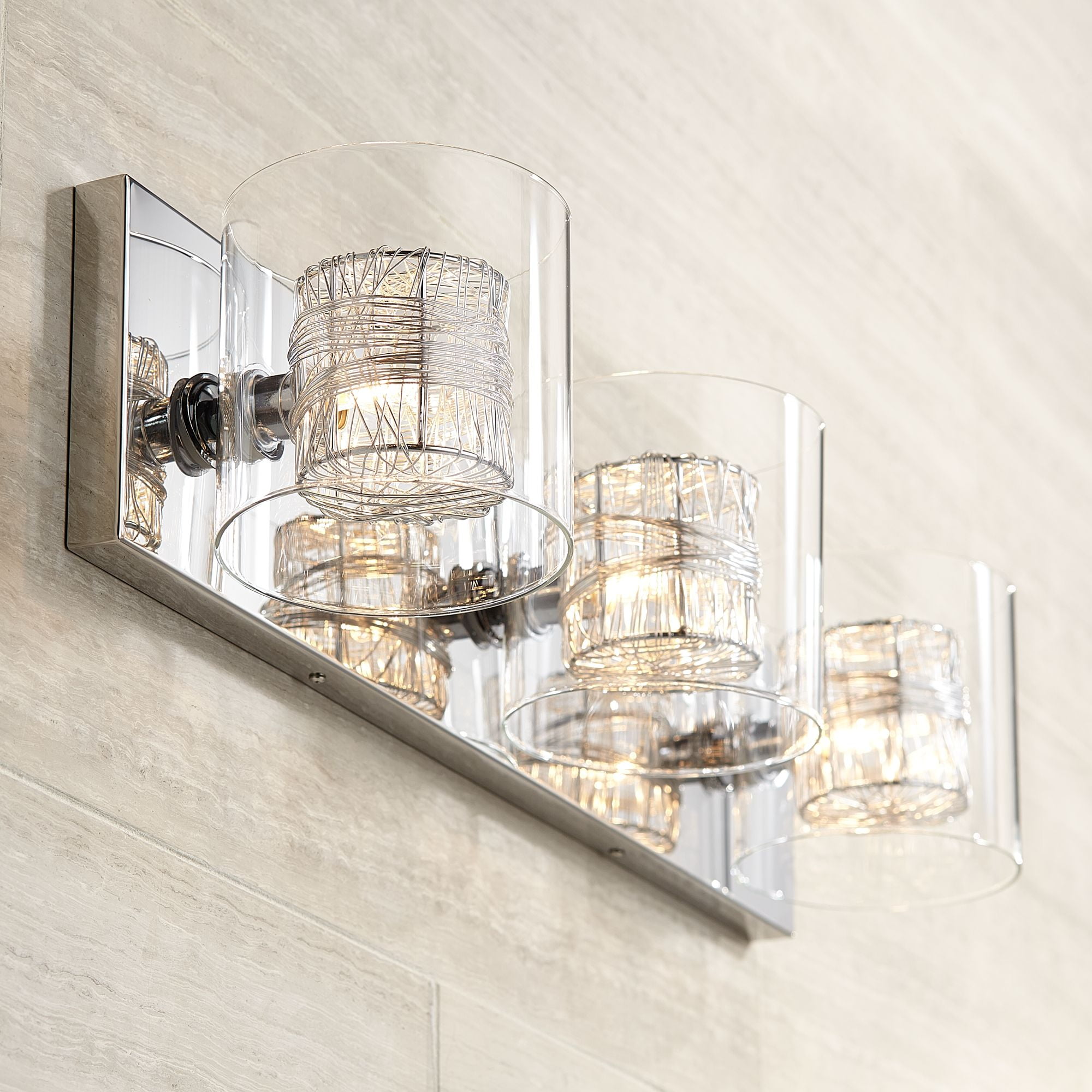 Chic Chrome 25'' Vanity Wall Light with Clear Glass and Wire Detail