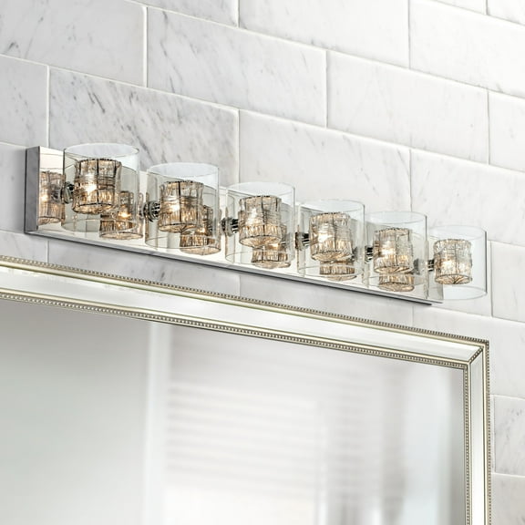 Possini Euro Design Wrapped Wire Modern Wall Light Polished Chrome Hardwire 47 3/4" 6-Light Fixture Clear Glass for Bedroom Bathroom Vanity Reading