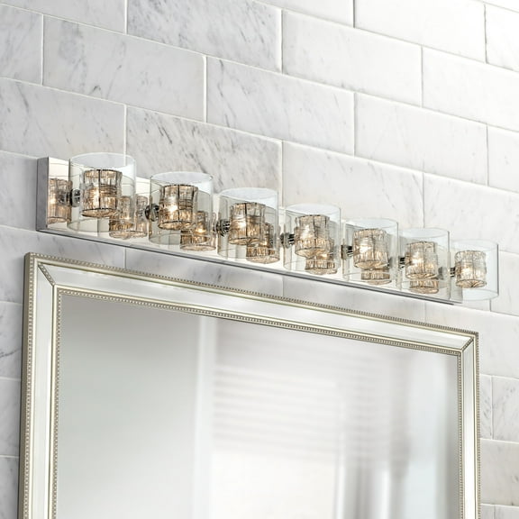 Possini Euro Design Wrapped Wire Modern Wall Light Polished Chrome Hardwire 56" 7-Light Fixture Clear Glass for Bedroom Bathroom Reading Living Room