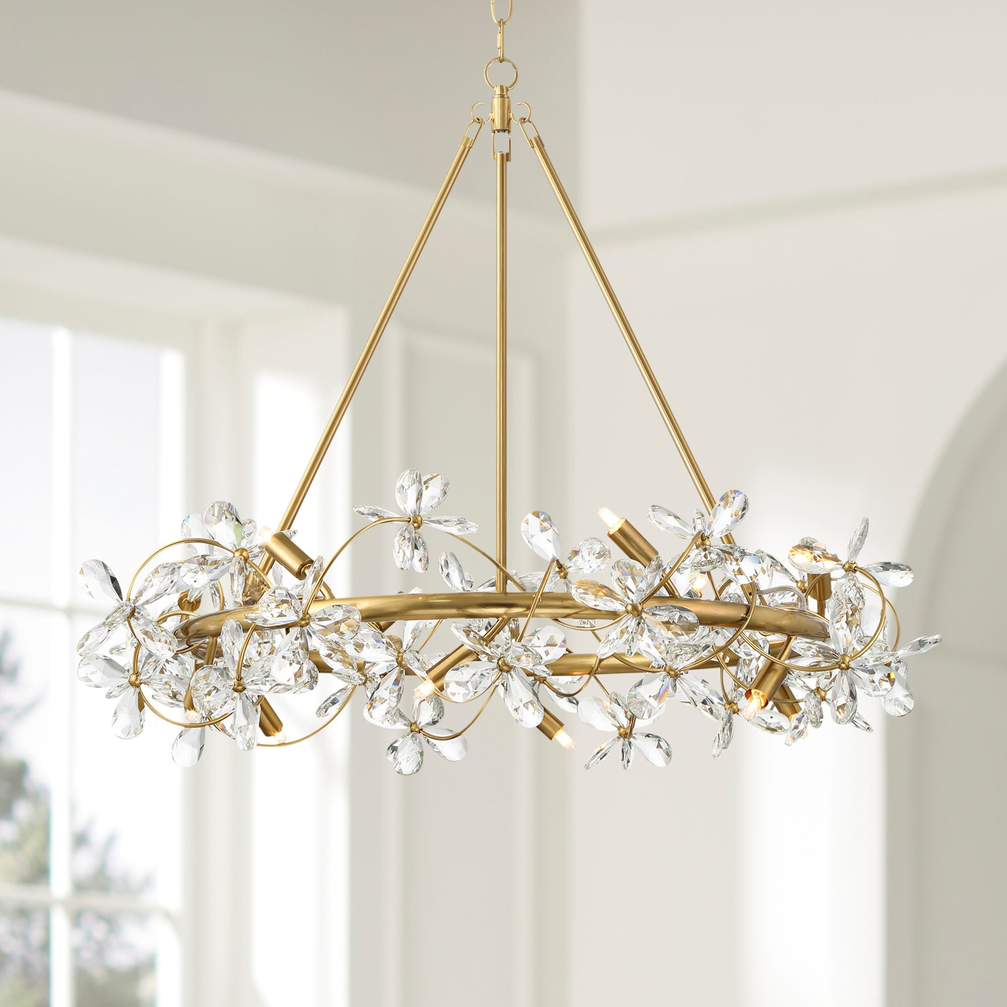 Gold Floral Crystal Semi Flush Mount LED Ceiling Light