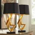 thumbnail image 1 of Possini Euro Design Zeus 28 1/2" Tall Modern Glam End Table Lamps Set of 2 Sculptural Gold Leaf Living Room Bedroom Bedside Black Shade, 1 of 9