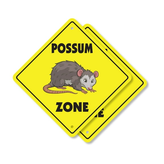Possum (2 Pack) Plastic Crossing Sign - 10 Inch X 10 Inch Xing Sign Gift Animal Wildlife Funny Nature Night Cute Rustic Forest Outdoors Climbing Decor