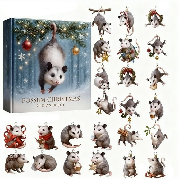 Christmas Advent Calendar 2025 - Possum Ornaments, 24 Days of Joy with Cute Opossum, Acrylic Ornament for Tree, Festive Countdown for Animal Lovers