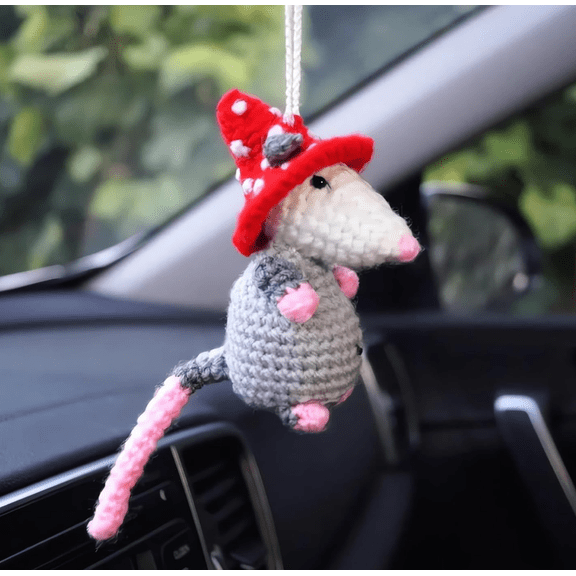 Possum Car Hanging Ornament Plush Pendant, Possum Stuffed Animal Crochet Car Mirror Hanger Accessories Decor - Handmade Knitted Possums Car Pendant, Charm Car Hanger Ornament for Decor Gift