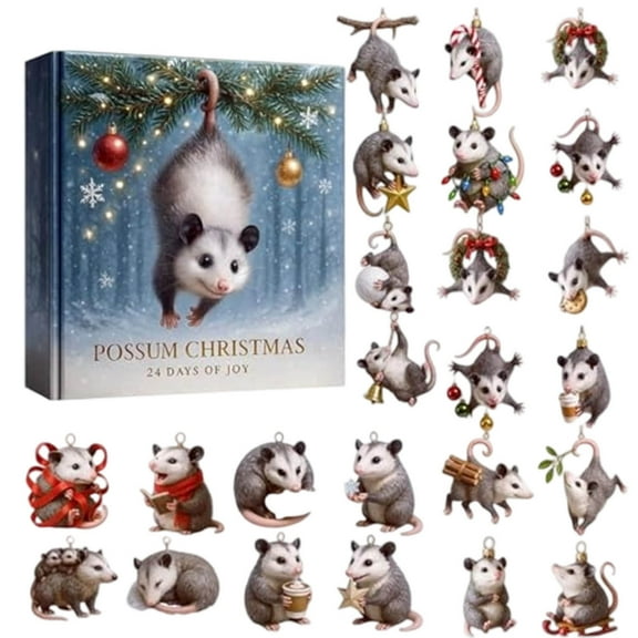Possum Christmas Advent Calendar 2025 24 Days Possum Ornament Christmas Tree Hanging Decorations Xmas Gift for Animal Lovers
