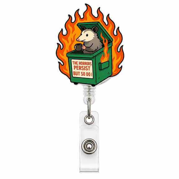 Possum Dumpster Fire Badge Reel, Funny Nurse ID Holder