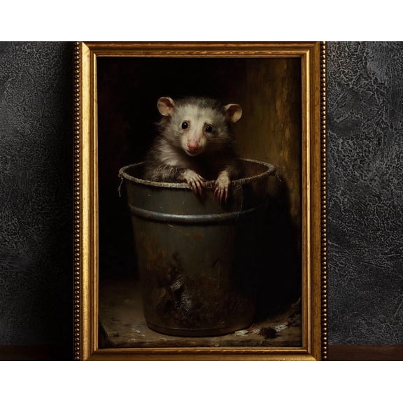 Possum In Trash Vintage Poster Dark Academia Gothic Victorian Quirky Wall Art Modern Wall Decor
