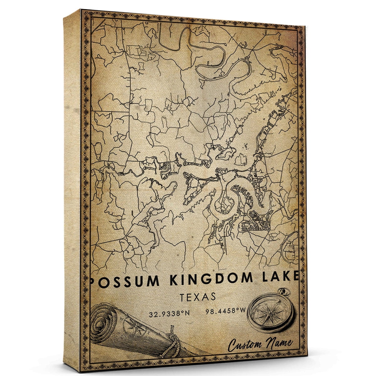 Possum Kingdom Lake Map Poster, Texas Map Art Poster, Canvas, Possum