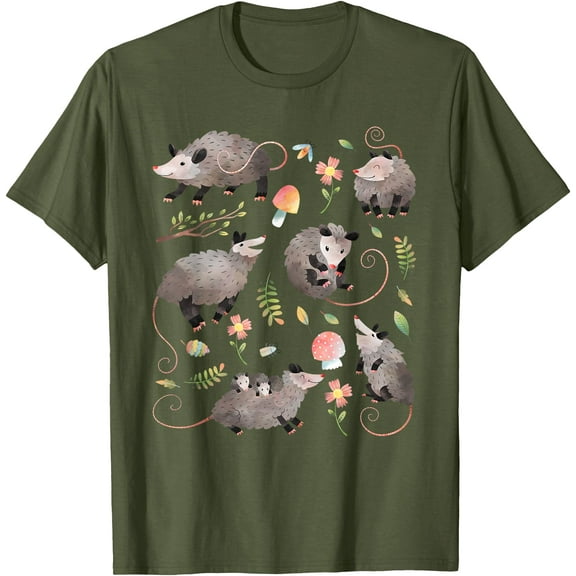 Possum Opossum Lover Owner Cottagecore Cute Kawaii Unisex T-Shirt for Men Women Kids Toddler,Military Green Color,Size L
