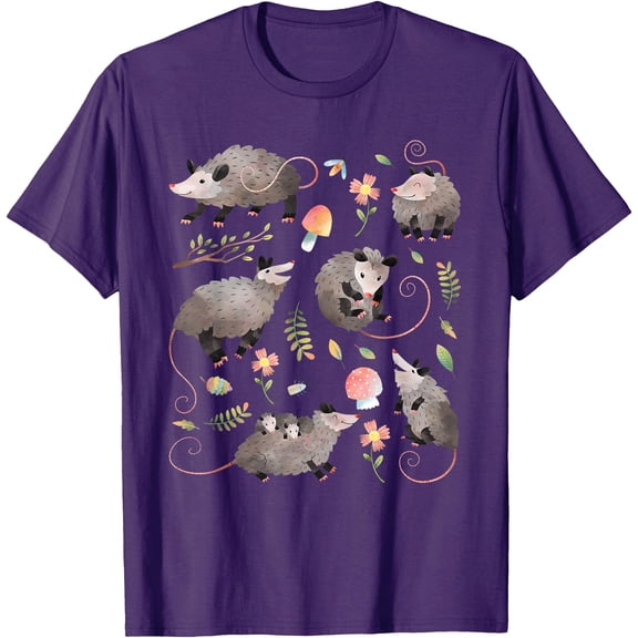 Possum Opossum Lover Owner Cottagecore Cute Kawaii Unisex T-Shirt for Men Women Kids Toddler,Purple Color,Size YS
