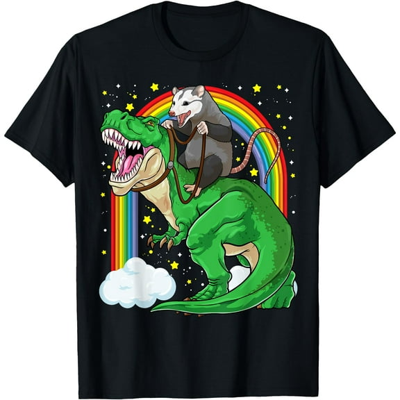Possum Opossum Riding Dinosaur T Rex Trash Unisex T-Shirt for Men Women Kids Toddler,Black Color,Size M