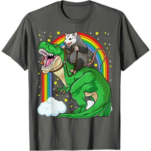 Possum Opossum Riding Dinosaur T Rex Trash Unisex T-Shirt for Men Women Kids Toddler,Charcoal Color,Size M