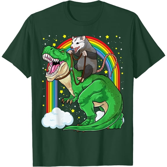 Possum Opossum Riding Dinosaur T Rex Trash Unisex T-Shirt for Men Women Kids Toddler,Forest Green Color,Size M