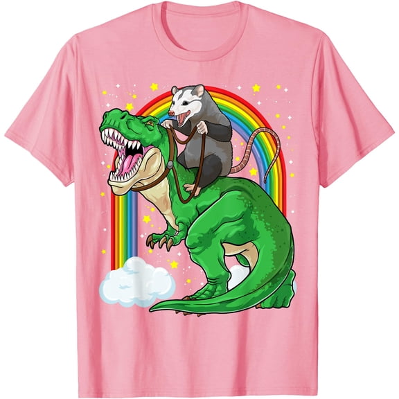 Possum Opossum Riding Dinosaur T Rex Trash Unisex T-Shirt for Men Women Kids Toddler,Light Pink Color,Size M