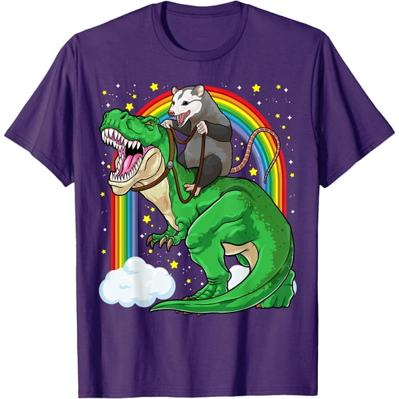 Possum Opossum Riding Dinosaur T Rex Trash Unisex T-Shirt for Men Women Kids Toddler