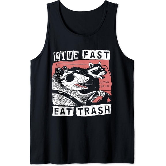 Possum Raccoon Live Fast Eat Trash Street Cats Squad Tank Top Size S-3XL