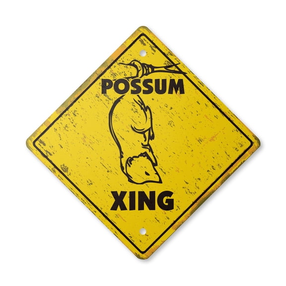 Possum Vintage Crossing Sign Zone Xing | Indoor/Outdoor Plastic | 14" Tall rustic animals gag funny joke roadkill road kill