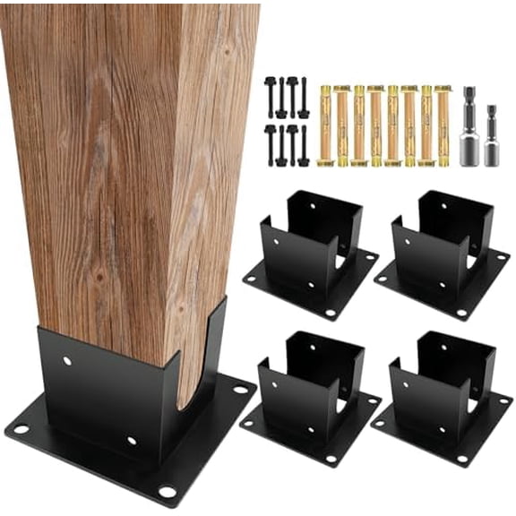 Post Anchor Base,Concrete Wood Fence Post Base for 4" x 4"(Actual:3.5" x 3.5") Lumber,Pergola Floor brakcets for Deck Post,Fence Post,Porchs Post W/Hardware (4Pack)$$Tools & Hardware Other