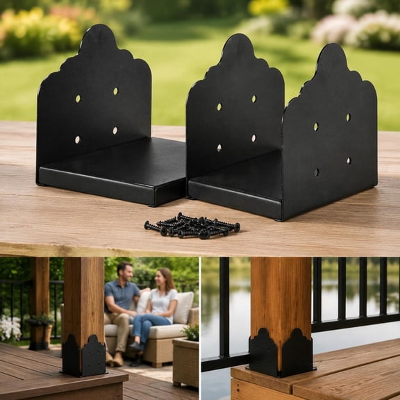 Post Base, 2 Pcs, 8X8 Size, Heavy Duty Carbon Steel, Black, 7.9X7.5 in Inner Size, Deck Post Brackets