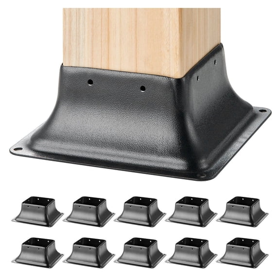 Post Base 4x4 (10 Pack) - Heavy Duty Steel Post Anchor Bracket - Decking, Porch, Railing Support - 3.6"x3.6" Internal - Powder Coated