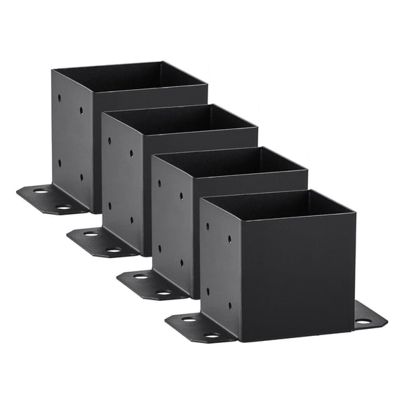 Post Base 6x6, 4 Pcs - Heavy Duty Metal Post Anchor Brackets 5.6"x5.6", Black Deck Post Base for Pavilion, Railing, Deck Support