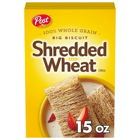 Post Big Biscuit Shredded Wheat Breakfast Cereal, Whole Grain, No Sugar Added, Crunchy 15 oz Box