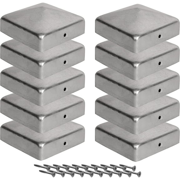 Post Caps 4x4 inches - 10 Pieces Caps with Free Screws, Galvanized Fence Post Cap/Metal Cap Post Covers