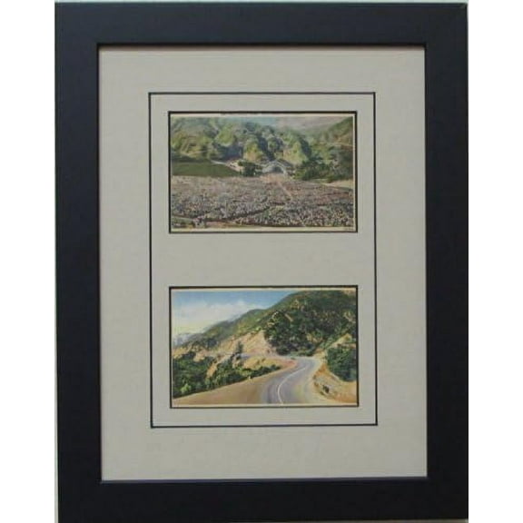 Post Card Frame for Two (2) 3.5" X 5.5" Post Cards Black Frame with Tan (Black Trim) Matting$$Home Decor, Kitchen, & Other