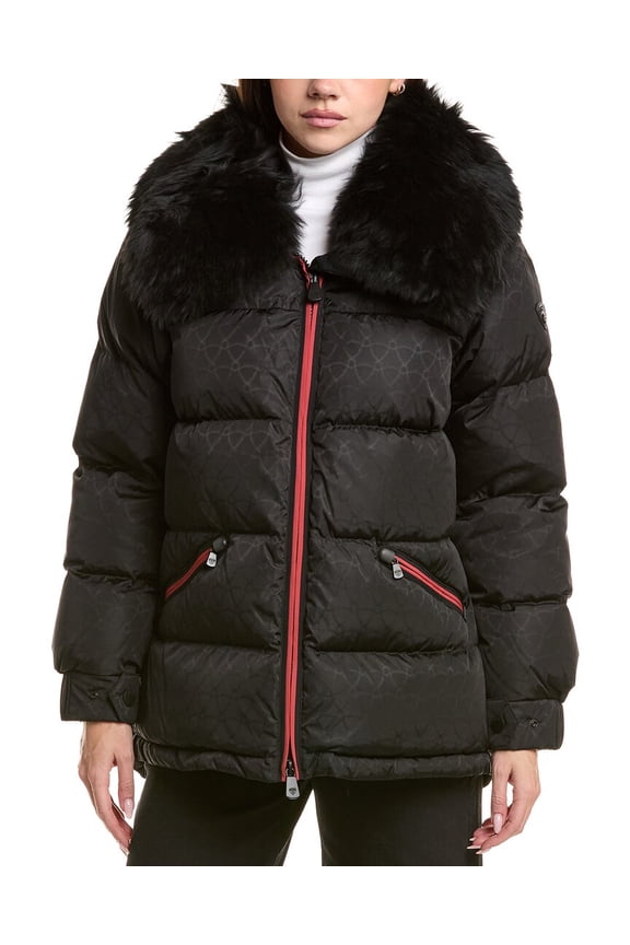 womens Alpaca-Trim Down Jacket, 46, Black