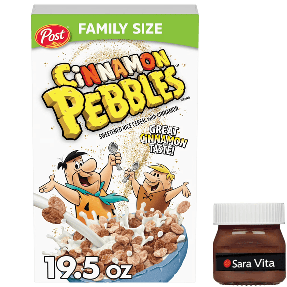 Post Cinnamon Pebbles Breakfast Cereal, Gluten Free, Family Size Box, 19.5 oz