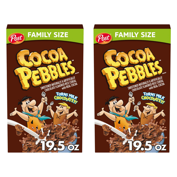 Post Cocoa PEBBLES Cereal, Chocolatey Kids Cereal, Gluten Free, 19.5 oz (Pack 2)