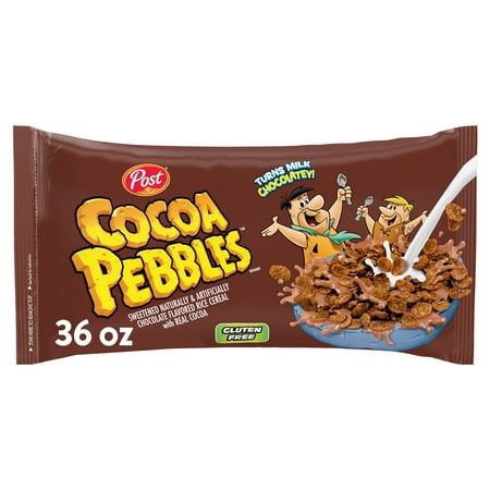 Post Cocoa PEBBLES Cereal, Chocolatey Kids Cereal, Gluten Free, 36 oz Cereal Bag