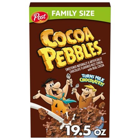 Post Cocoa PEBBLES Cereal, Chocolatey Kids Cereal, Gluten Free, Crunchy 19.5 oz Family Size Box(pack of 4)