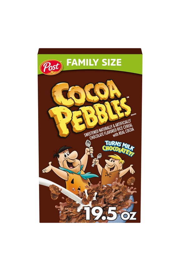 Post Cocoa PEBBLES Breakfast Cereal, Gluten Free & Chocolatey, Family Size Box, 19.5 oz