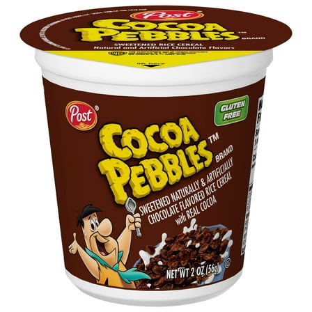 Post Cocoa PEBBLES Chocolate Breakfast Cereal, Gluten Free, On-the-Go Snack, 2.0 oz Cup