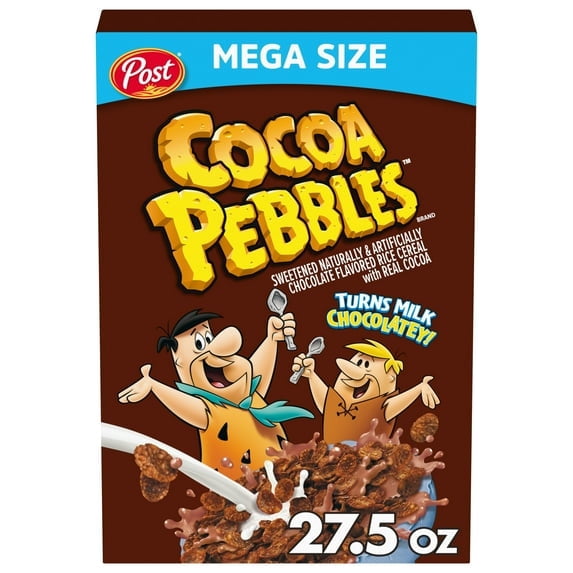 Post Cocoa PEBBLES Cereal, Chocolatey Kids Cereal, Gluten Free, Crunchy 27.5 oz Mega Size Box(pack of 4)