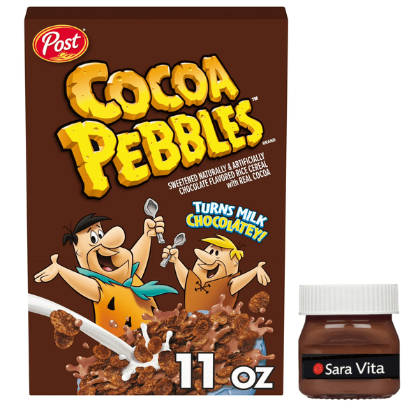 Post Cocoa Pebbles Chocolate Breakfast Cereal, Gluten-Free, Sweetened Puffed Rice, 11 oz