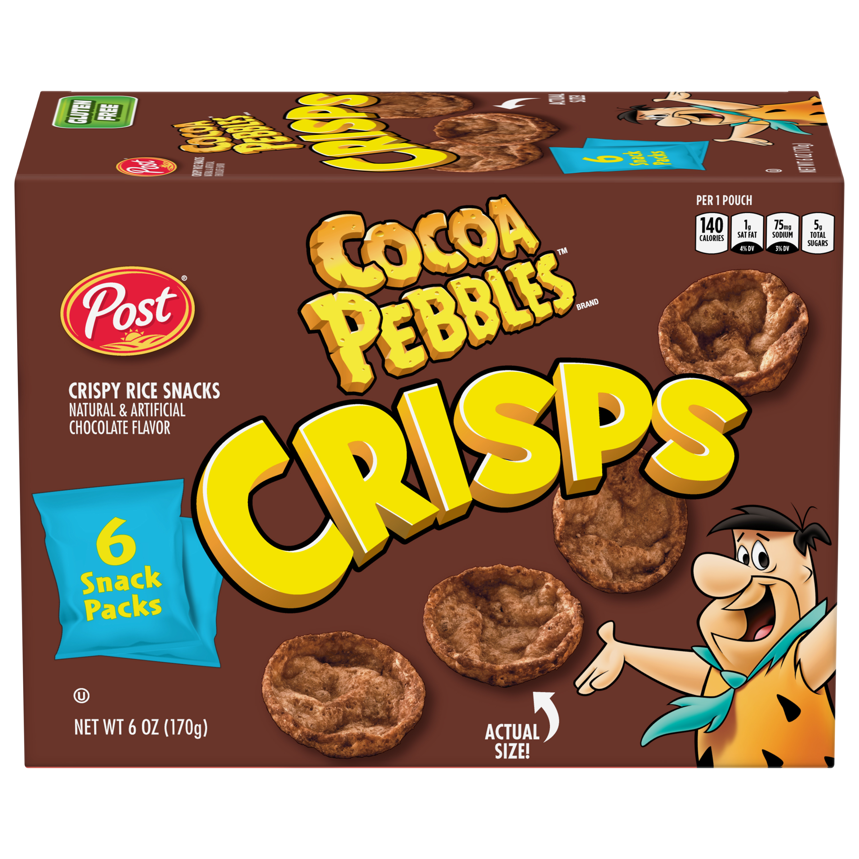Post Cocoa Pebbles Crisps, Portable Breakfast Cereal, 1 oz (Pack of 6