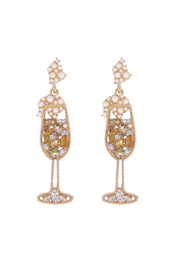 Post Earrings Long Post Earrings Thick Earlobes Champagne Wine Glass Post Drop Dangle Earrings Rhinestone Pearl Beaded For Women Jewelry