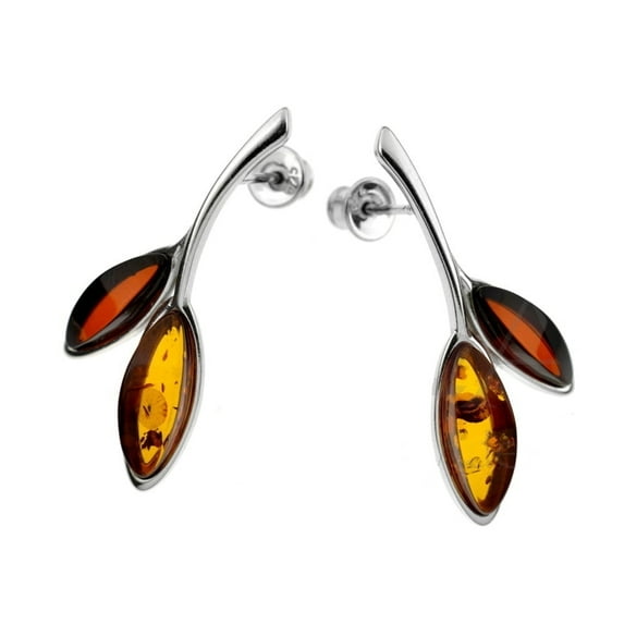 Post Earrings with Multi Color Baltic Amber in Sterling Silver