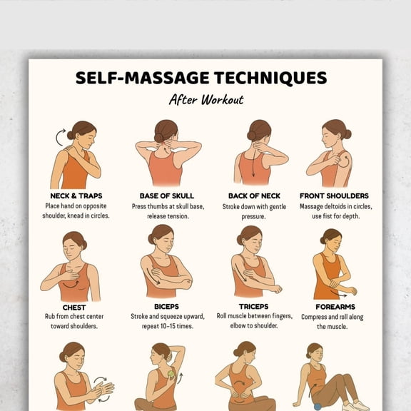 Post Exercise Self Massage Technique Chart Poster, Post Exercise Massage Practice Poster, Fitness Exercise Chart Poster poster